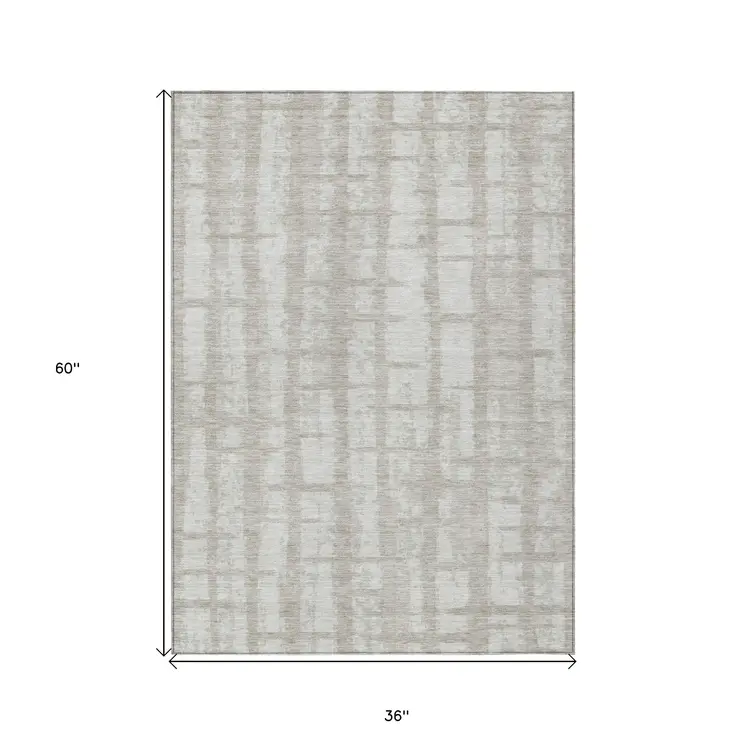 3' X 5' Taupe And Beige Striped Washable Indoor Outdoor Area Rug