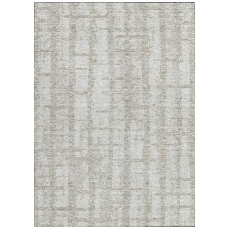 5' X 8' Taupe And Beige Striped Washable Indoor Outdoor Area Rug