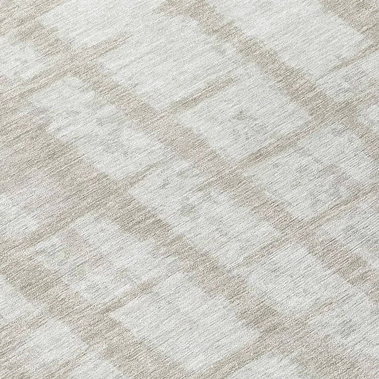 8' Taupe And Beige Round Striped Washable Indoor Outdoor Area Rug
