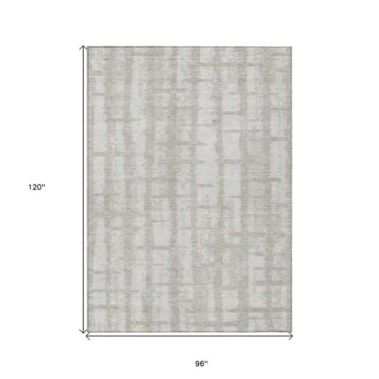 8' X 10' Taupe And Beige Striped Washable Indoor Outdoor Area Rug