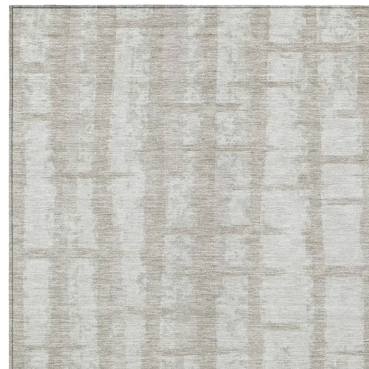 8' X 10' Taupe And Beige Striped Washable Indoor Outdoor Area Rug