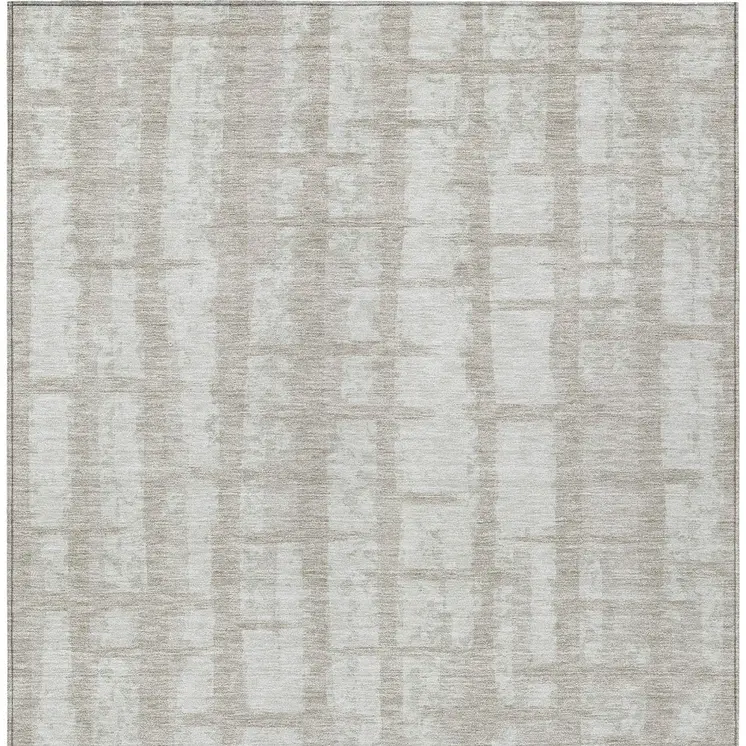9' X 12' Taupe And Beige Striped Washable Indoor Outdoor Area Rug