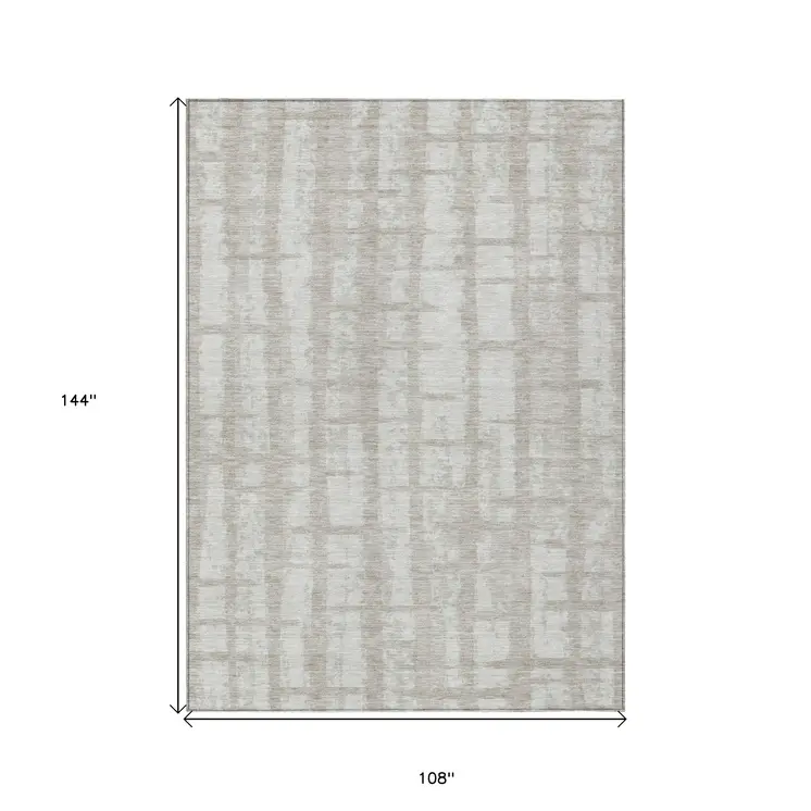 9' X 12' Taupe And Beige Striped Washable Indoor Outdoor Area Rug
