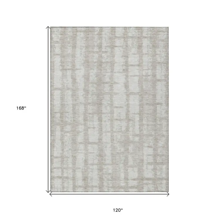 10' X 14' Taupe And Beige Striped Washable Indoor Outdoor Area Rug