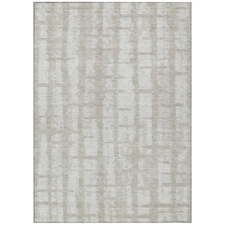 10' X 14' Taupe And Beige Striped Washable Indoor Outdoor Area Rug