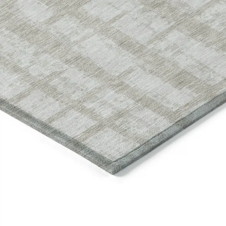 10' X 14' Taupe And Beige Striped Washable Indoor Outdoor Area Rug