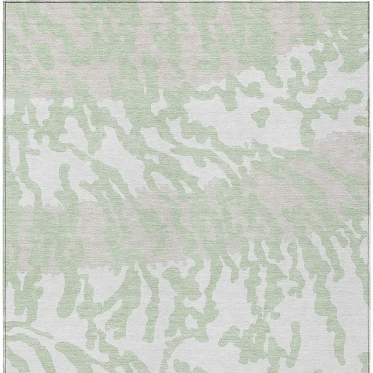 3' X 5' Artichoke Green Beige And Ivory Animal Print Washable Indoor Outdoor Area Rug