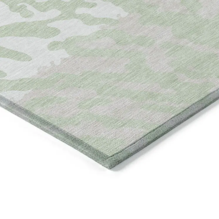 5' X 8' Artichoke Green Beige And Ivory Animal Print Washable Indoor Outdoor Area Rug