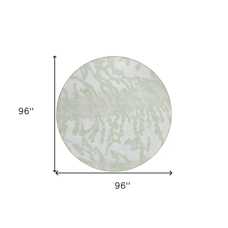 8' Artichoke Green Beige And Ivory Round Animal Print Washable Indoor Outdoor Area Rug