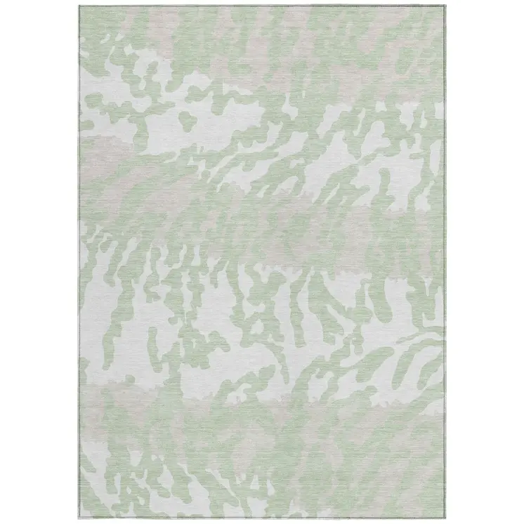 9' X 12' Artichoke Green Beige And Ivory Animal Print Washable Indoor Outdoor Area Rug