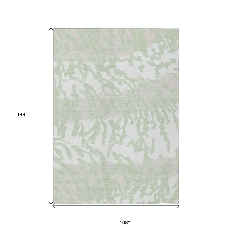 9' X 12' Artichoke Green Beige And Ivory Animal Print Washable Indoor Outdoor Area Rug