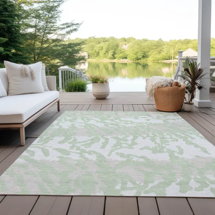 9' X 12' Artichoke Green Beige And Ivory Animal Print Washable Indoor Outdoor Area Rug