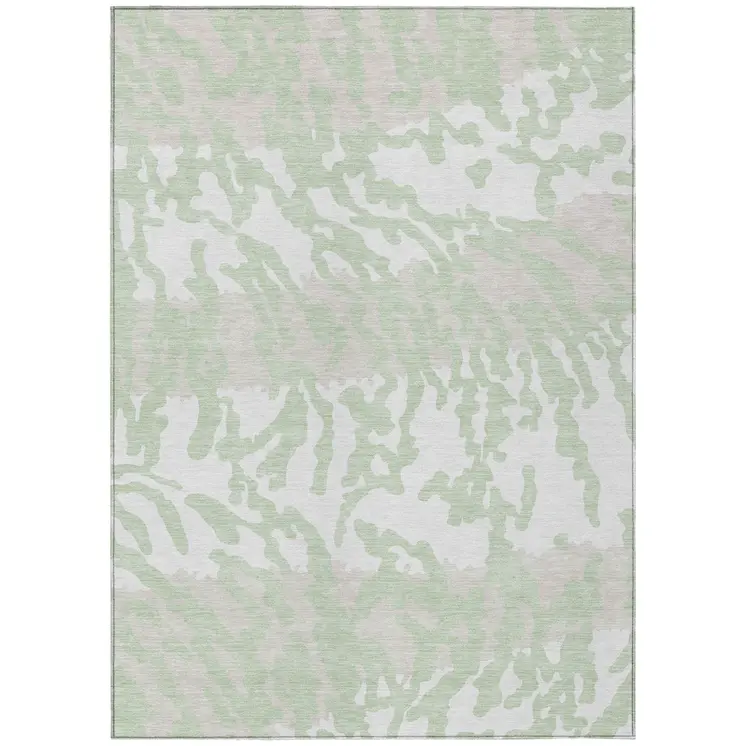 9' X 12' Artichoke Green Beige And Ivory Animal Print Washable Indoor Outdoor Area Rug