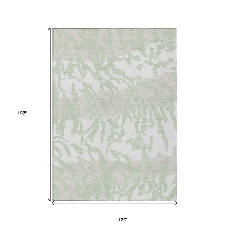10' X 14' Artichoke Green Beige And Ivory Animal Print Washable Indoor Outdoor Area Rug