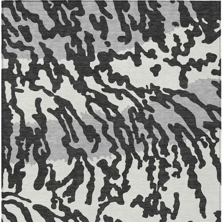 3' X 5' Black Gray And Ivory Animal Print Washable Indoor Outdoor Area Rug