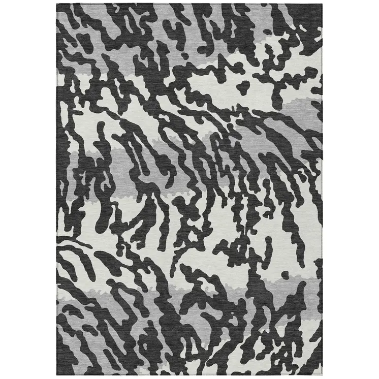 3' X 5' Black Gray And Ivory Animal Print Washable Indoor Outdoor Area Rug