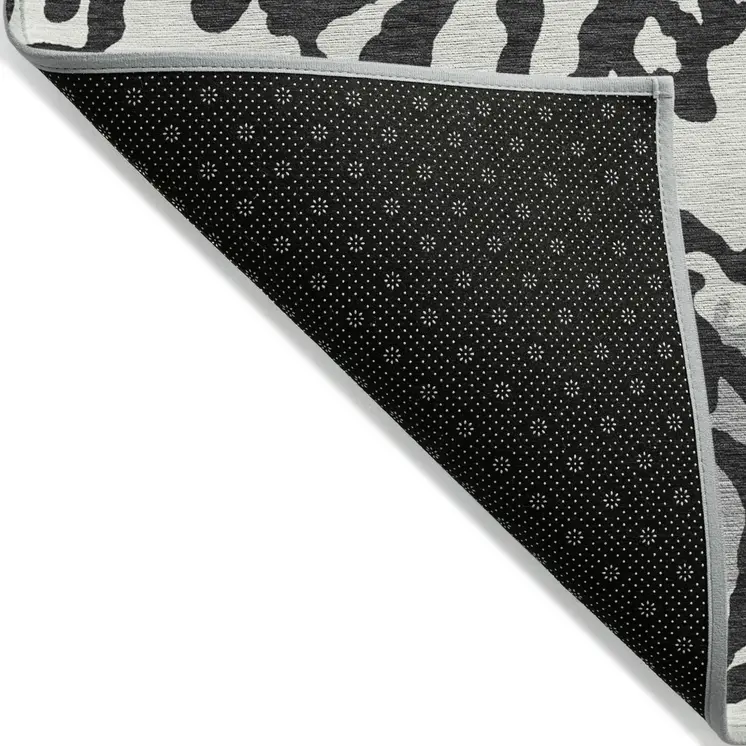3' X 5' Black Gray And Ivory Animal Print Washable Indoor Outdoor Area Rug