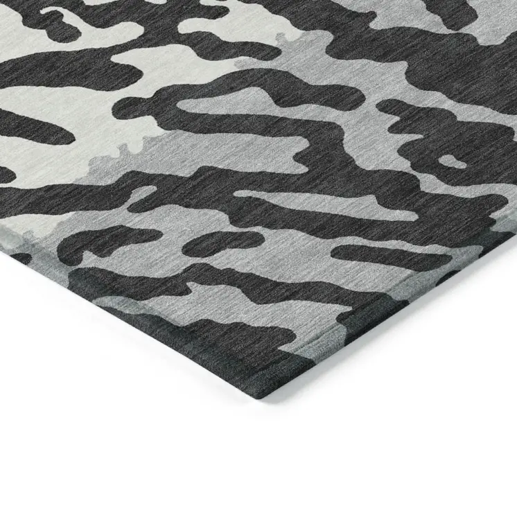 3' X 5' Black Gray And Ivory Animal Print Washable Indoor Outdoor Area Rug