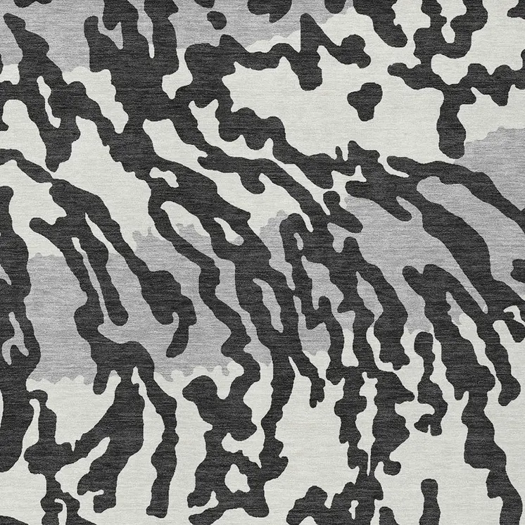 3' X 5' Black Gray And Ivory Animal Print Washable Indoor Outdoor Area Rug