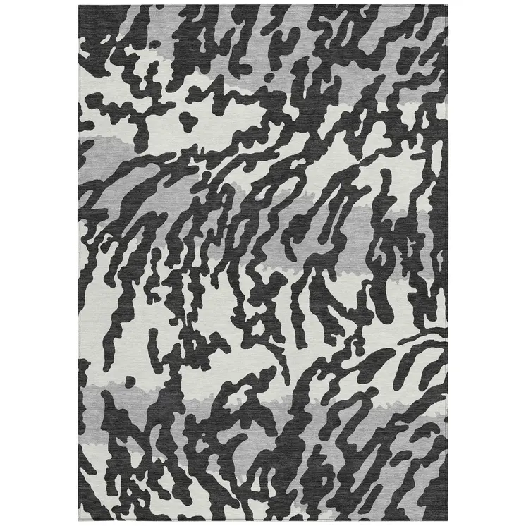 5' X 8' Black Gray And Ivory Animal Print Washable Indoor Outdoor Area Rug