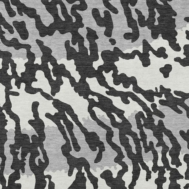 5' X 8' Black Gray And Ivory Animal Print Washable Indoor Outdoor Area Rug