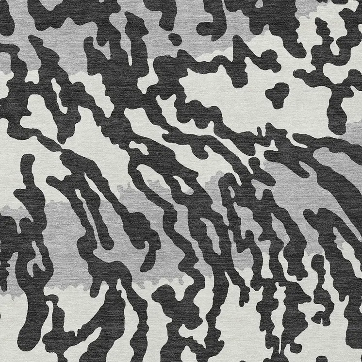 8' X 10' Black Gray And Ivory Animal Print Washable Indoor Outdoor Area Rug