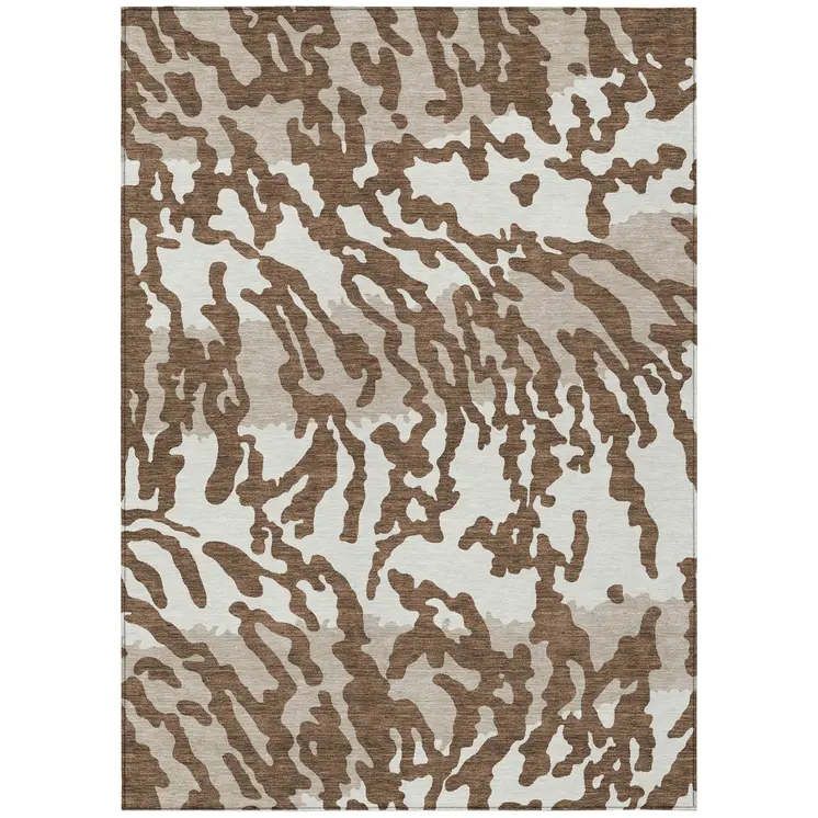 5' X 8' Chocolate Beige And Ivory Animal Print Washable Indoor Outdoor Area Rug