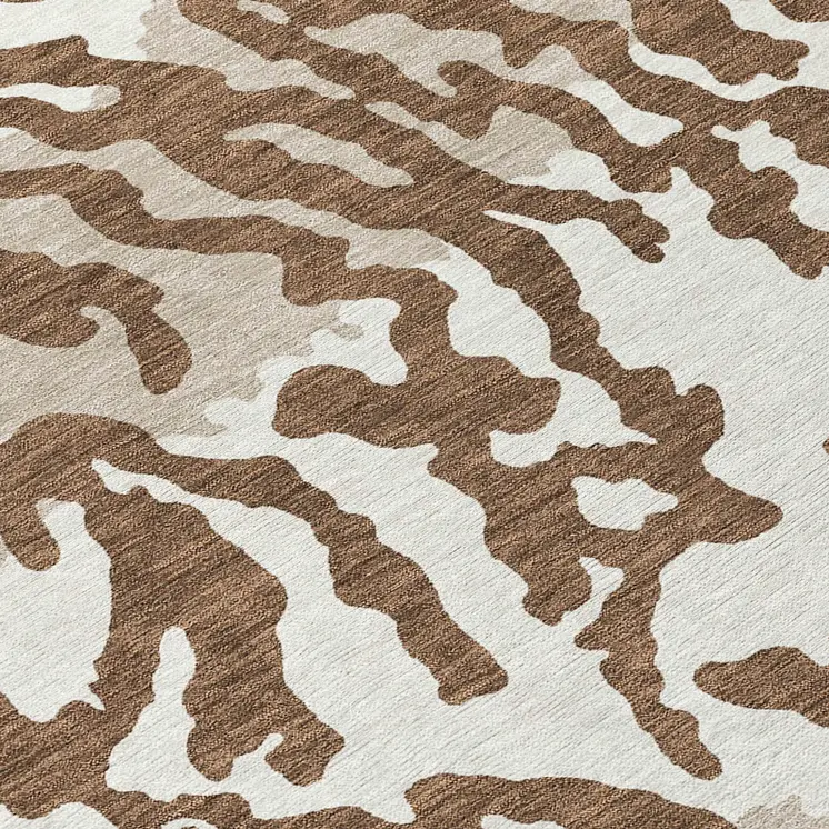 8' Chocolate Beige And Ivory Round Animal Print Washable Indoor Outdoor Area Rug