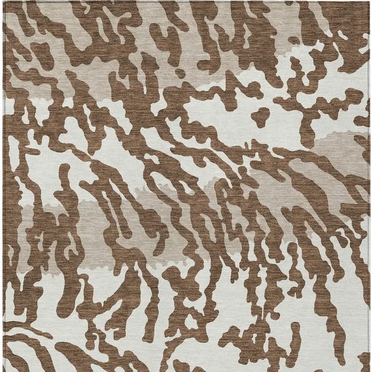 8' X 10' Chocolate Beige And Ivory Animal Print Washable Indoor Outdoor Area Rug