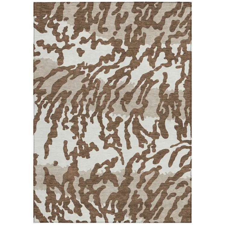 9' X 12' Chocolate Beige And Ivory Animal Print Washable Indoor Outdoor Area Rug