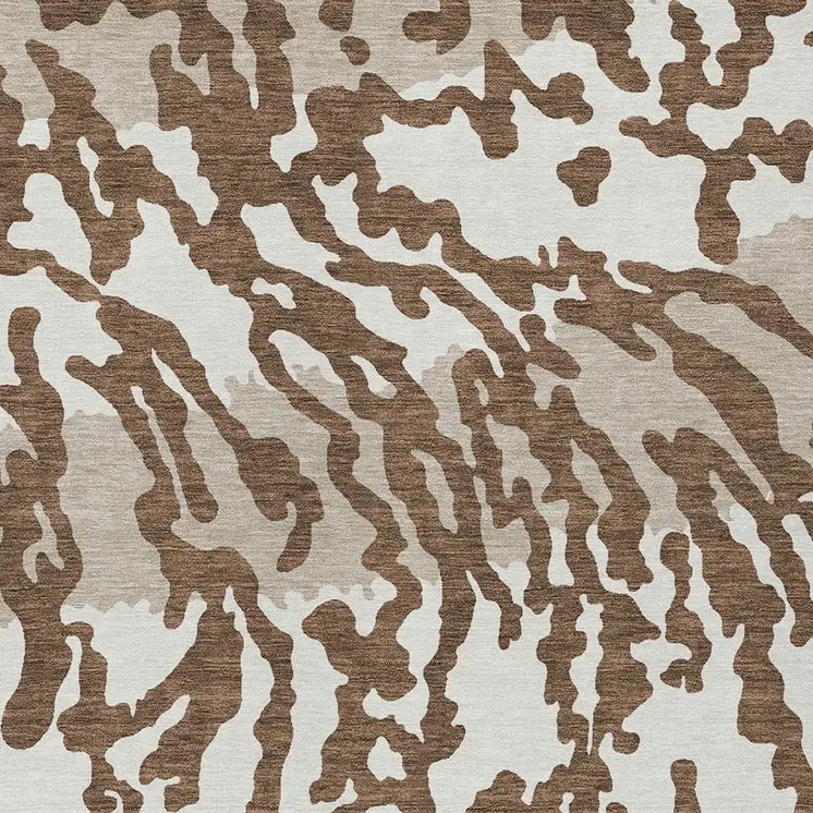 9' X 12' Chocolate Beige And Ivory Animal Print Washable Indoor Outdoor Area Rug