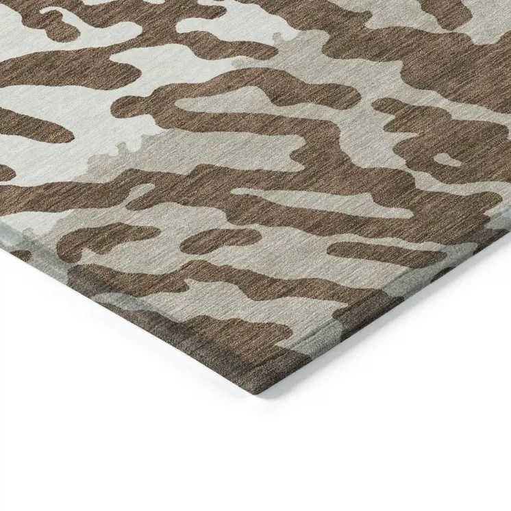 10' X 14' Chocolate Beige And Ivory Animal Print Washable Indoor Outdoor Area Rug