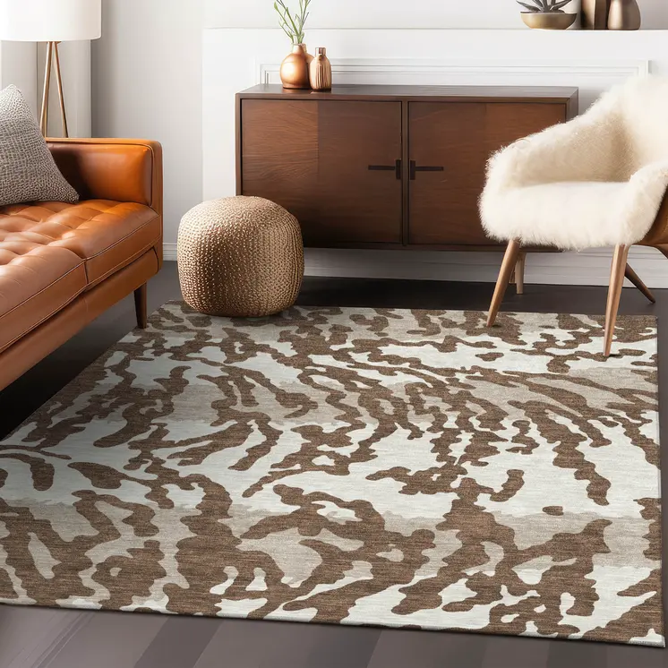 10' X 14' Chocolate Beige And Ivory Animal Print Washable Indoor Outdoor Area Rug