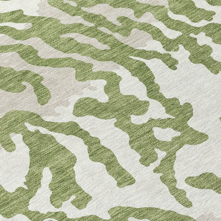 8' Green Gray And Ivory Round Animal Print Washable Indoor Outdoor Area Rug
