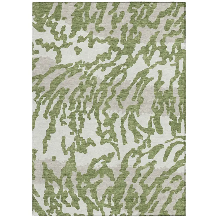 8' X 10' Green Gray And Ivory Animal Print Washable Indoor Outdoor Area Rug