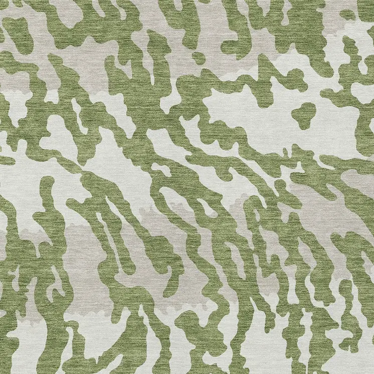 9' X 12' Green Gray And Ivory Animal Print Washable Indoor Outdoor Area Rug