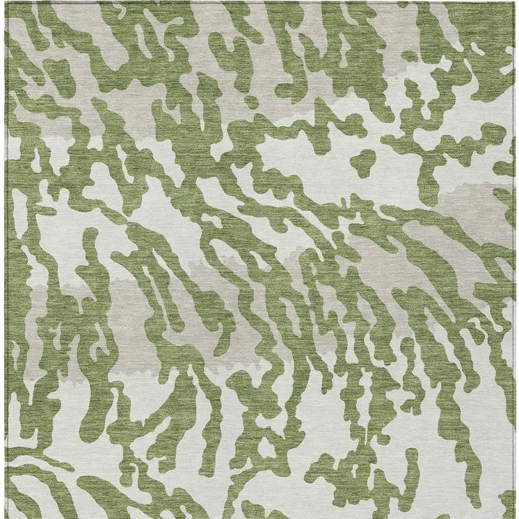 10' X 14' Green Gray And Ivory Animal Print Washable Indoor Outdoor Area Rug