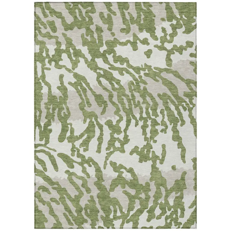 10' X 14' Green Gray And Ivory Animal Print Washable Indoor Outdoor Area Rug