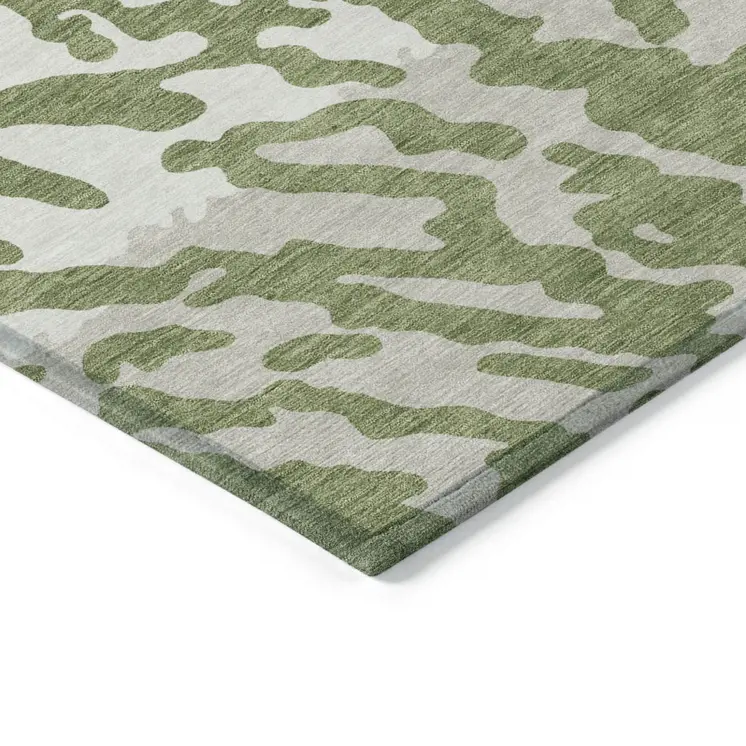 10' X 14' Green Gray And Ivory Animal Print Washable Indoor Outdoor Area Rug