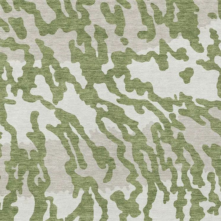 10' X 14' Green Gray And Ivory Animal Print Washable Indoor Outdoor Area Rug