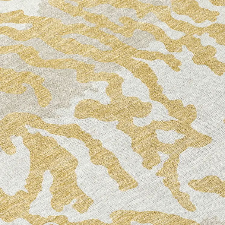 8' Gold Gray And Ivory Round Animal Print Washable Indoor Outdoor Area Rug