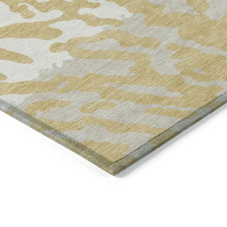 8' X 10' Gold Gray And Ivory Animal Print Washable Indoor Outdoor Area Rug