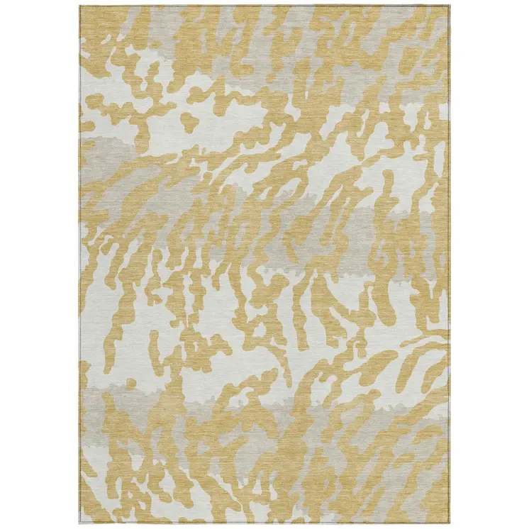 8' X 10' Gold Gray And Ivory Animal Print Washable Indoor Outdoor Area Rug