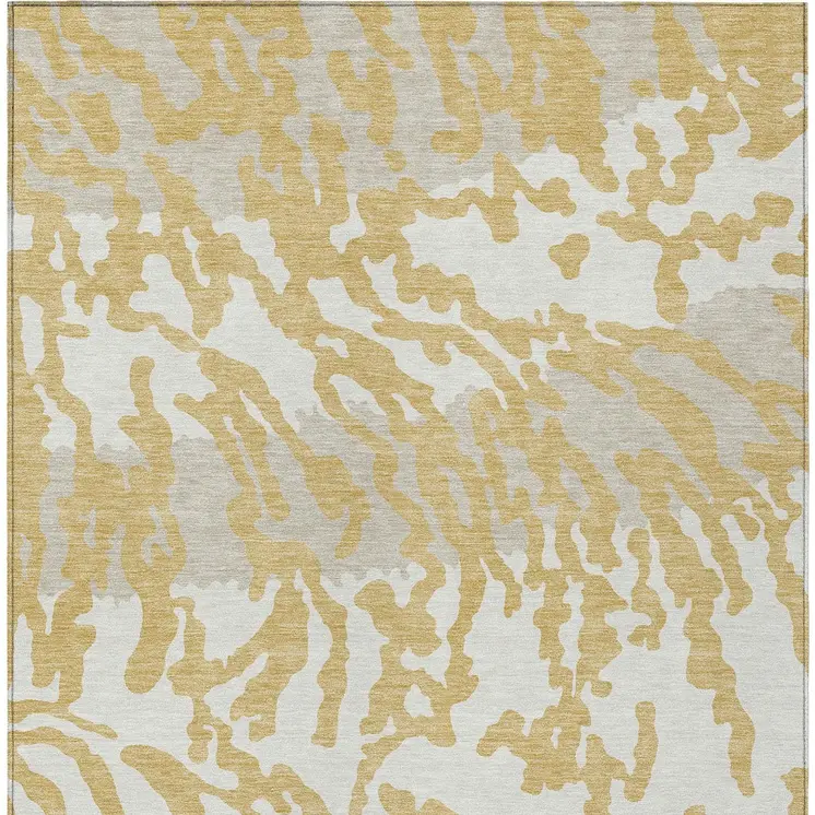 10' X 14' Gold Gray And Ivory Animal Print Washable Indoor Outdoor Area Rug
