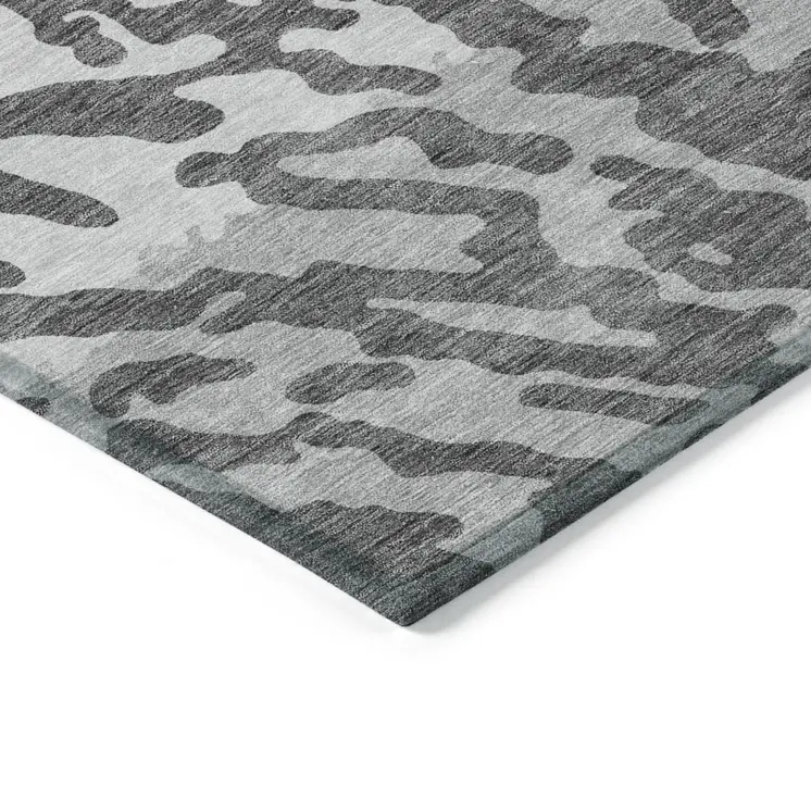 3' X 5' Gray And Ivory Animal Print Washable Indoor Outdoor Area Rug