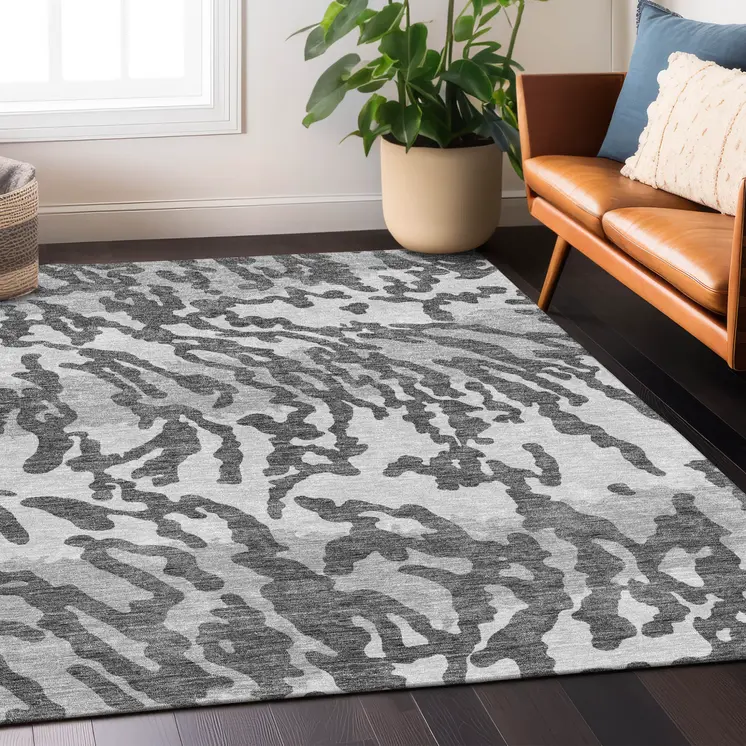 3' X 5' Gray And Ivory Animal Print Washable Indoor Outdoor Area Rug