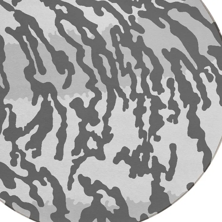 8' Gray And Ivory Round Animal Print Washable Indoor Outdoor Area Rug