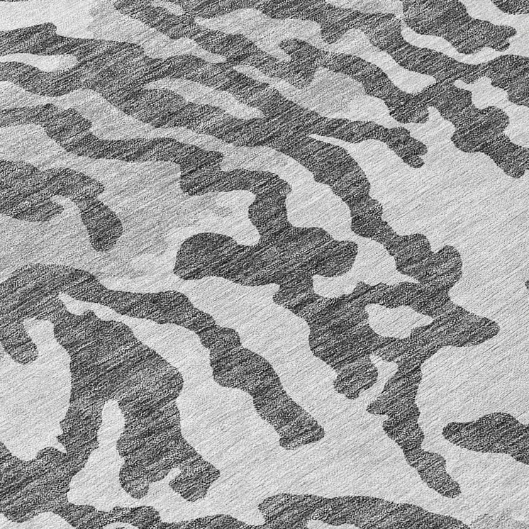 8' Gray And Ivory Round Animal Print Washable Indoor Outdoor Area Rug