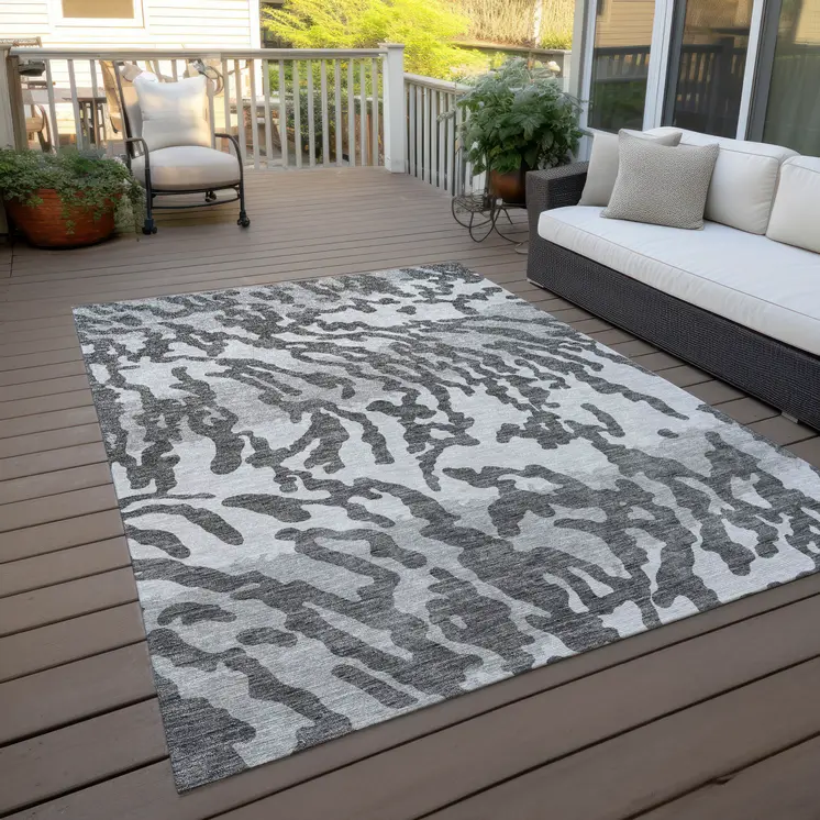 9' X 12' Gray And Ivory Animal Print Washable Indoor Outdoor Area Rug
