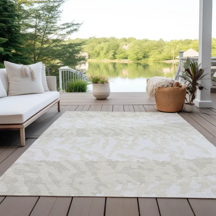 3' X 5' Ivory And Beige Animal Print Washable Indoor Outdoor Area Rug